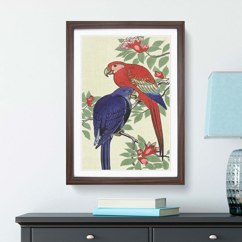 Parrots by Ohara Koson - Framed Print, 48cm H x 36cm W x 2cm D, Walnut Framed