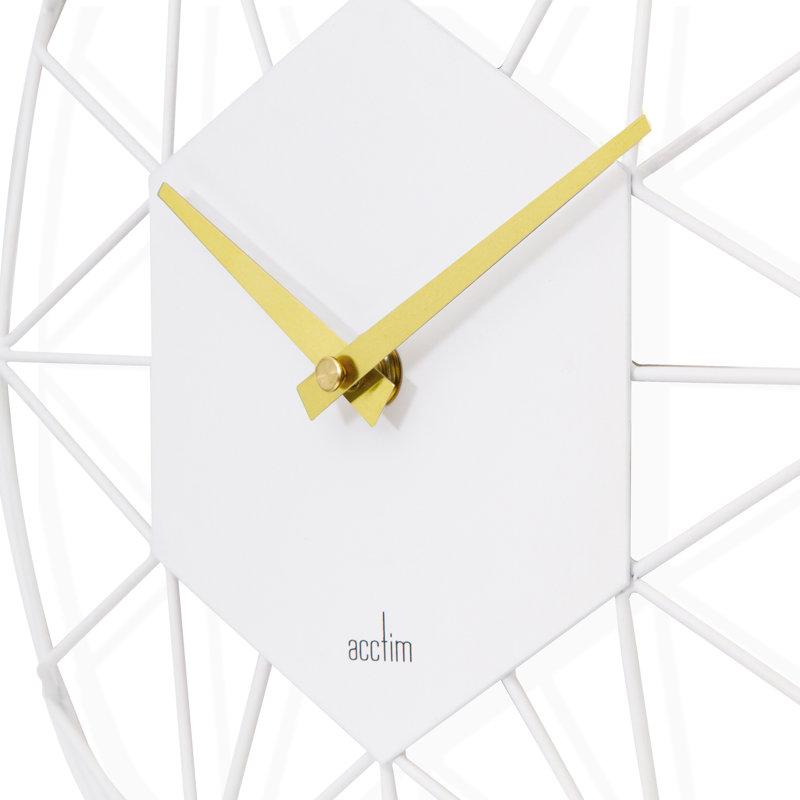 Acctim Wall Clock Quartz Metal Geometric Wire Frame Open Dial 30cm, White