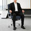 Mid Back Genuine Leather Executive Office Chair With Aluminum Frame, Swivel Computer Desk Chair-1328196403