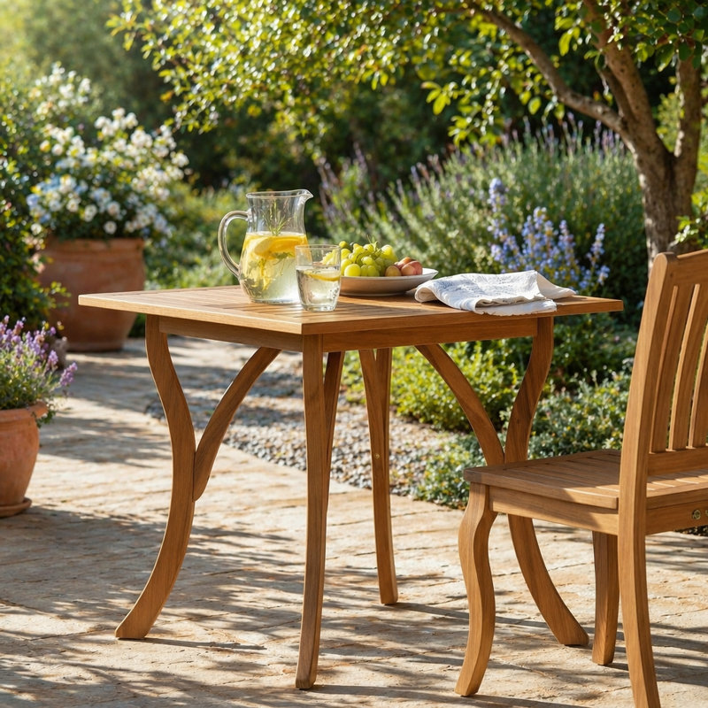 Table de salle à manger d'extérieur carrée en bois d'acacia