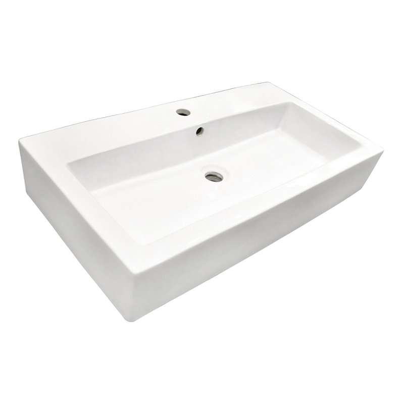Lavabo de salle de bain rectangulaire en porcelaine vitreuse avec trop-plein Fauceture