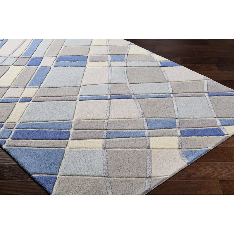 Rectangle Wingler Geometric Hand Tufted Wool/Viscose Area Rug in Blue, Rectangle 2' x 3'