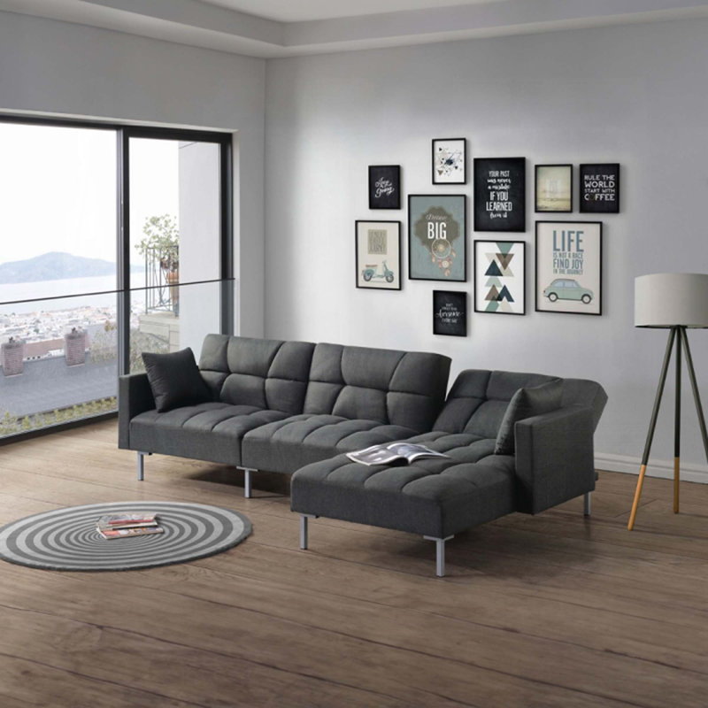 Canapé-lit modulaire réversible et chaise longue Hazle, canapé modulaire en L avec 2 coussins