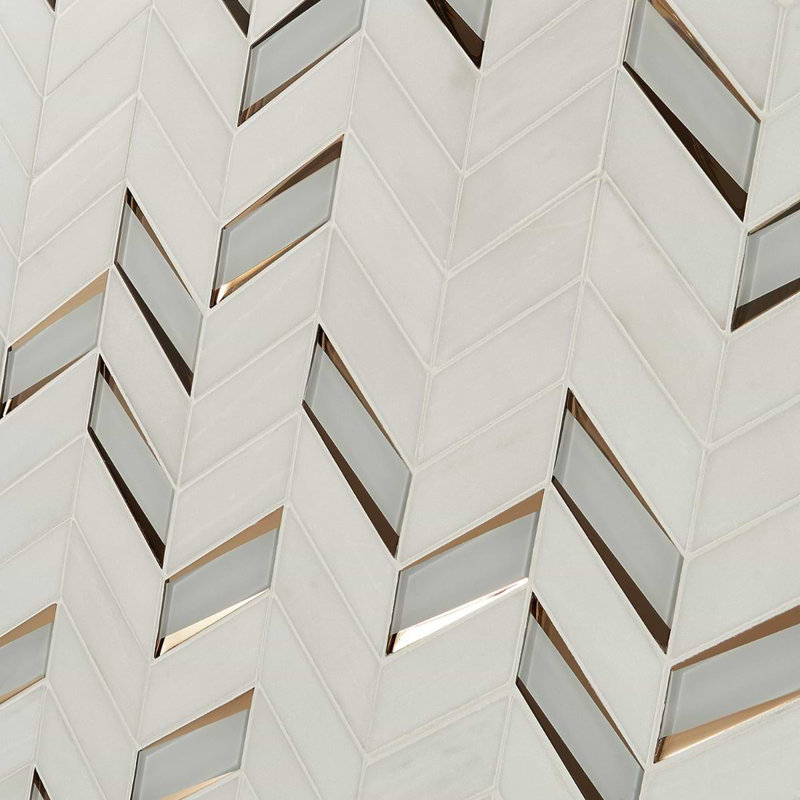 Kasol Marble And Mirrored Glass Mosaic, Golden Mirror