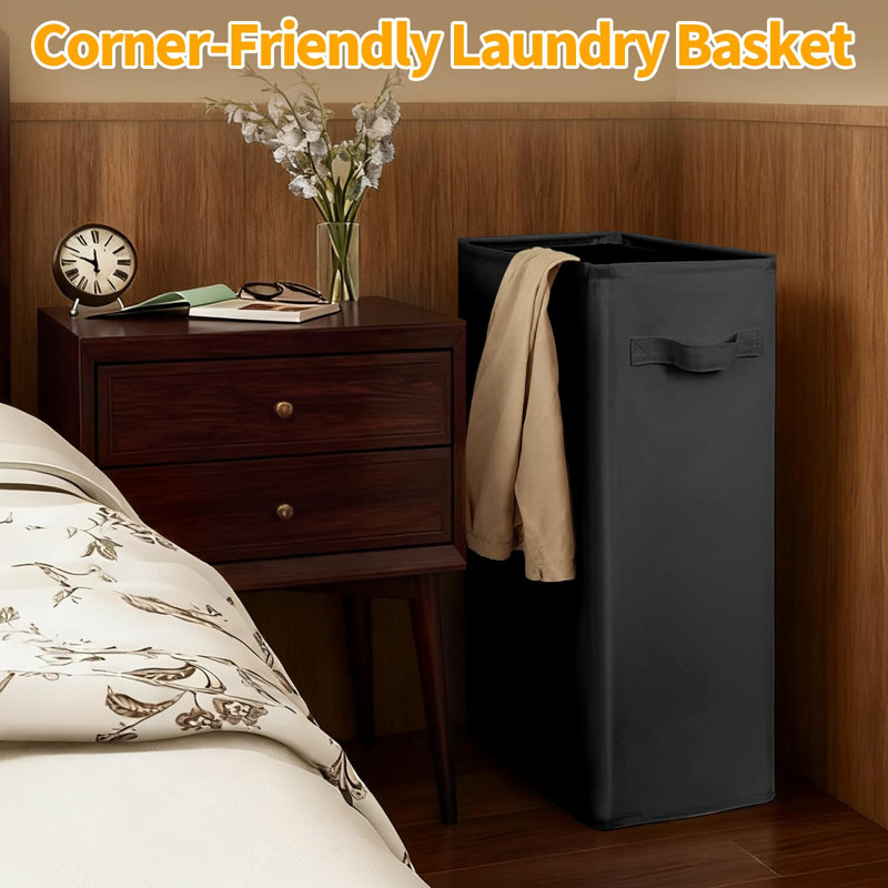 Slim Collapsible Laundry Hamper(Black), Black