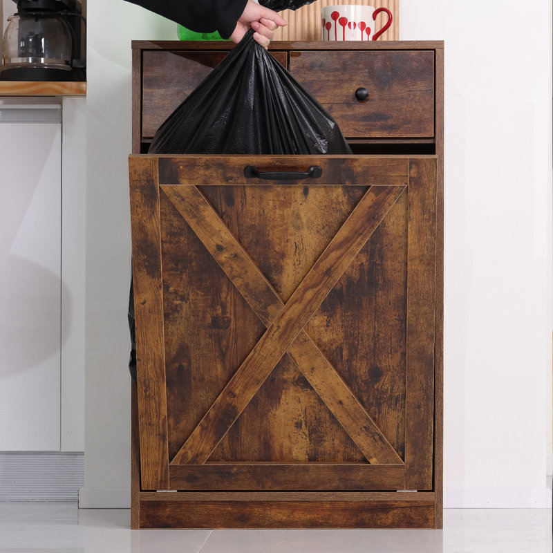 10 Gallon Wooden Tilt Out Open Kitchen Trash Can Cabinet (Not include trash can), Rustic Brown