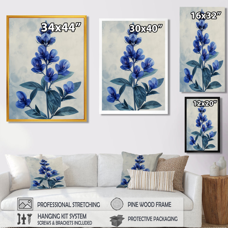 Décoration murale bleu et blanc Lupin Dreams - Fleurs, Toile tendue, H 12 po x l 20 po x P 1 po