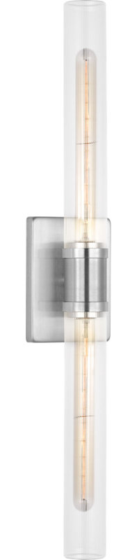 Keaton Two Light Vanity, 30" H x 5" W x 3.63" D, Clear Fluted, Brushed Nickel