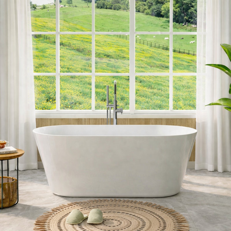 Baignoire de trempage autoportante en acrylique avec drain latéral de 59 po x 27,5 po Selene