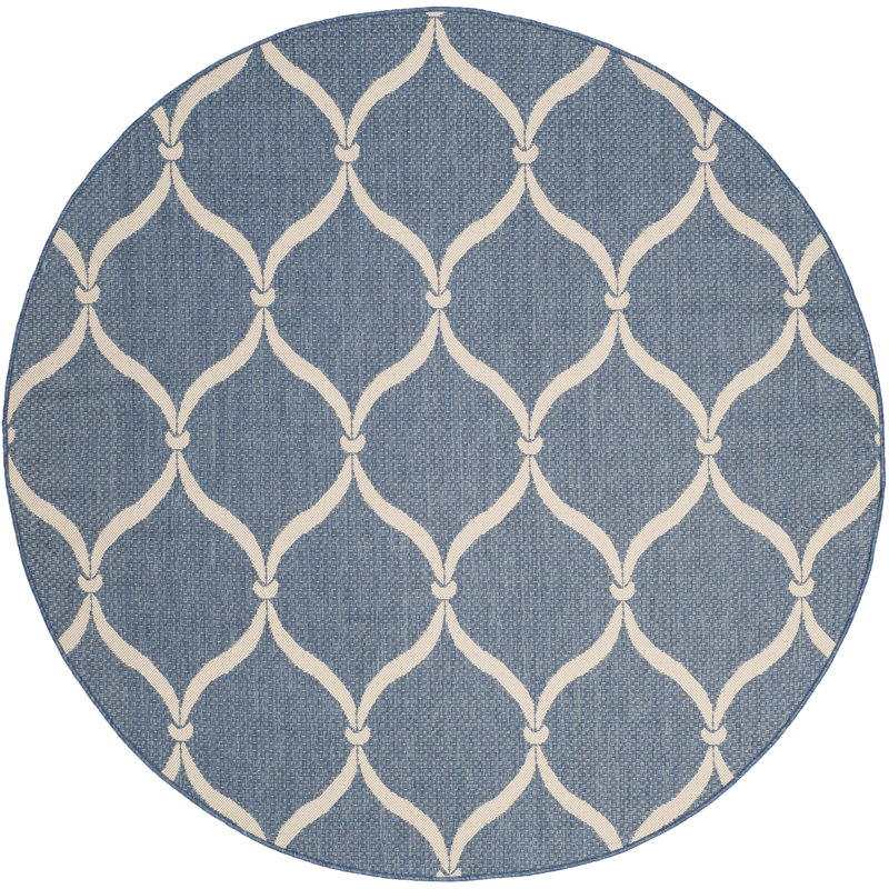 Kusilvak Palmetto Area Indoor/Outdoor Area Rug In Blue / Beige, Round 6'7"