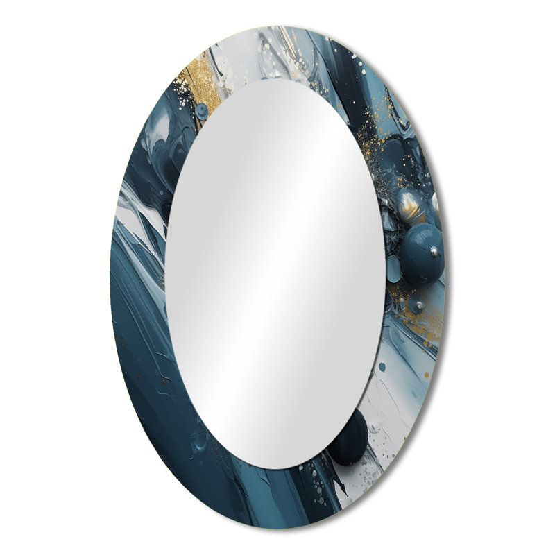 Miroir mural ovale bleu et blanc Transcendent Brushstrokes IV, 36" x 24"