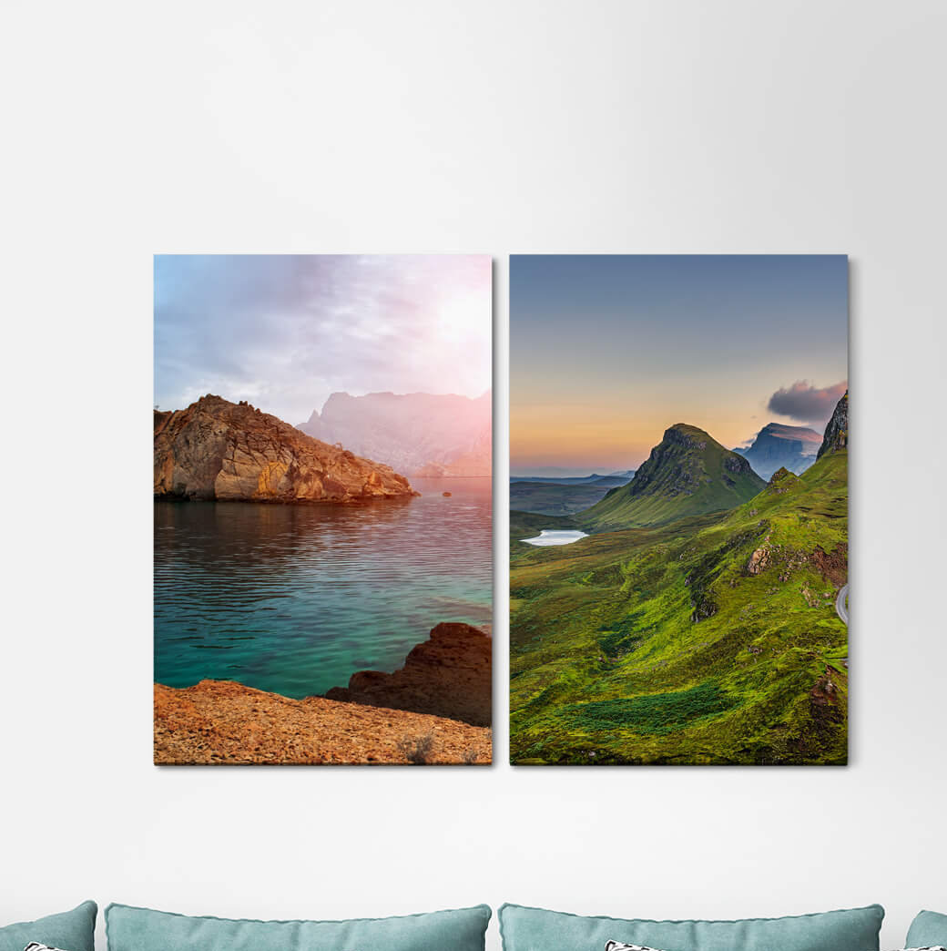 2-tlg. Leinwandbilder-Set - Fotografie „Norway Cliffs Coast Mountains Green Quiet Remote”