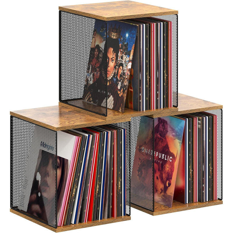 Rangement modulaire à 3 cubes pour disques vinyles | Étagère multimédia empilable pour 120 à 150 albums | Conception visuelle et en bois composite | Bibliothèque de bricolage pour le salon, la chambre à coucher ou le bureau