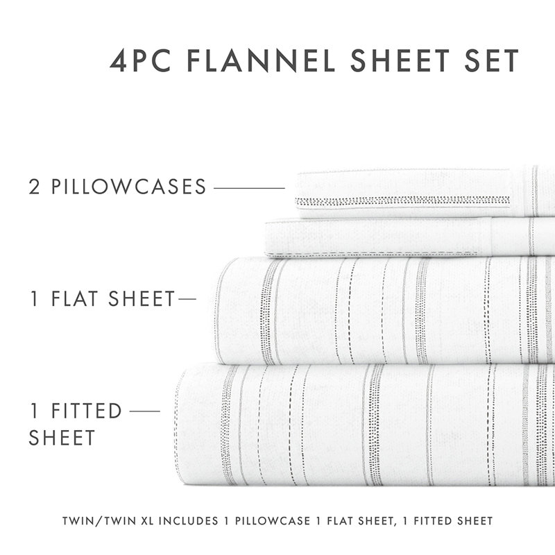Gray Cotton Flannel Full Size Weathered Stripe Sheet Set