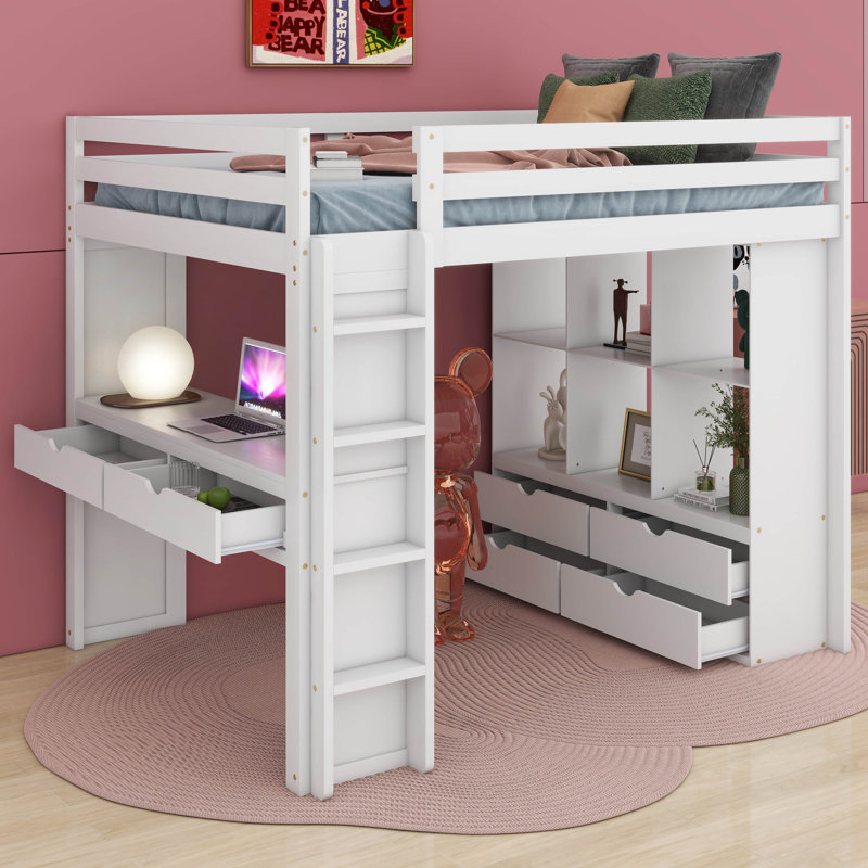 Jashay Kids Full Loft Bed with Drawers, White