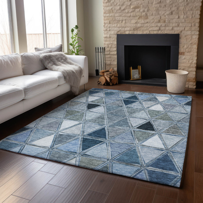 Premium Machine Washable Prisco Blue Rug, Rectangle 5' x 7'6"