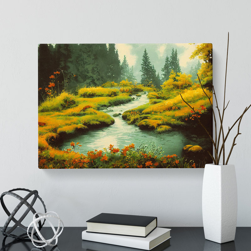 Blooming Forest Stream - Wrapped Canvas Painting, 40cm H x 60cm W x 3cm D