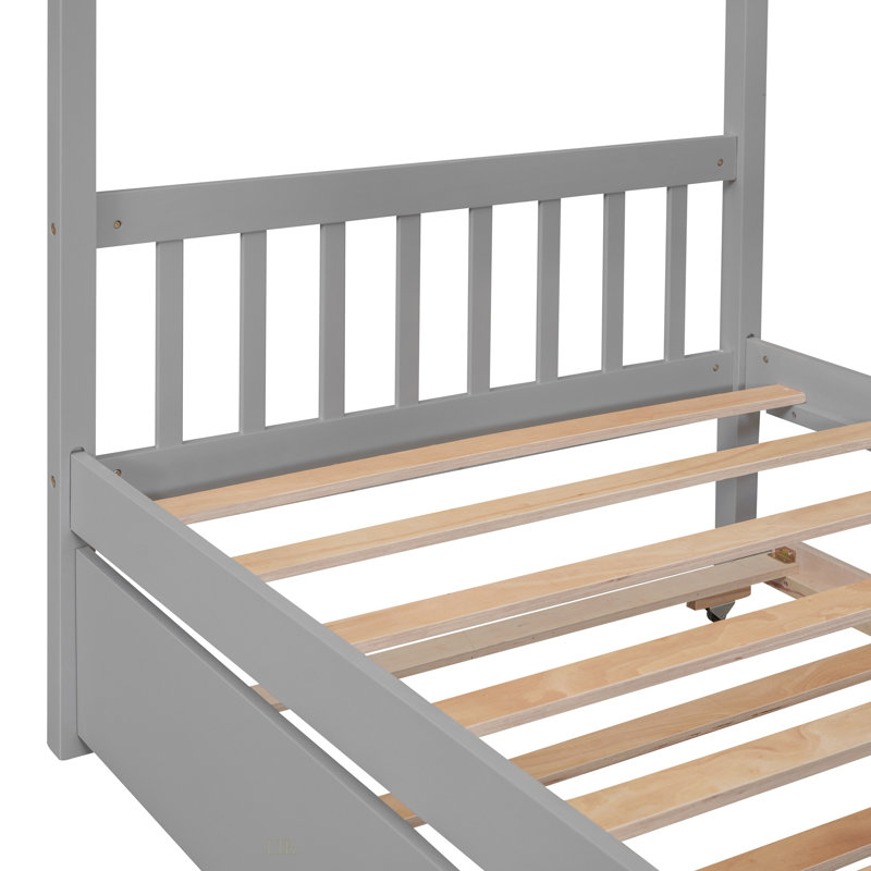 Saunderton Wooden House Bed with Trundle, Gray, Twin