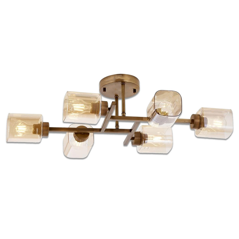 Metal Body Glass Cap 6 Lights Semi-Flush Mount, Vintage