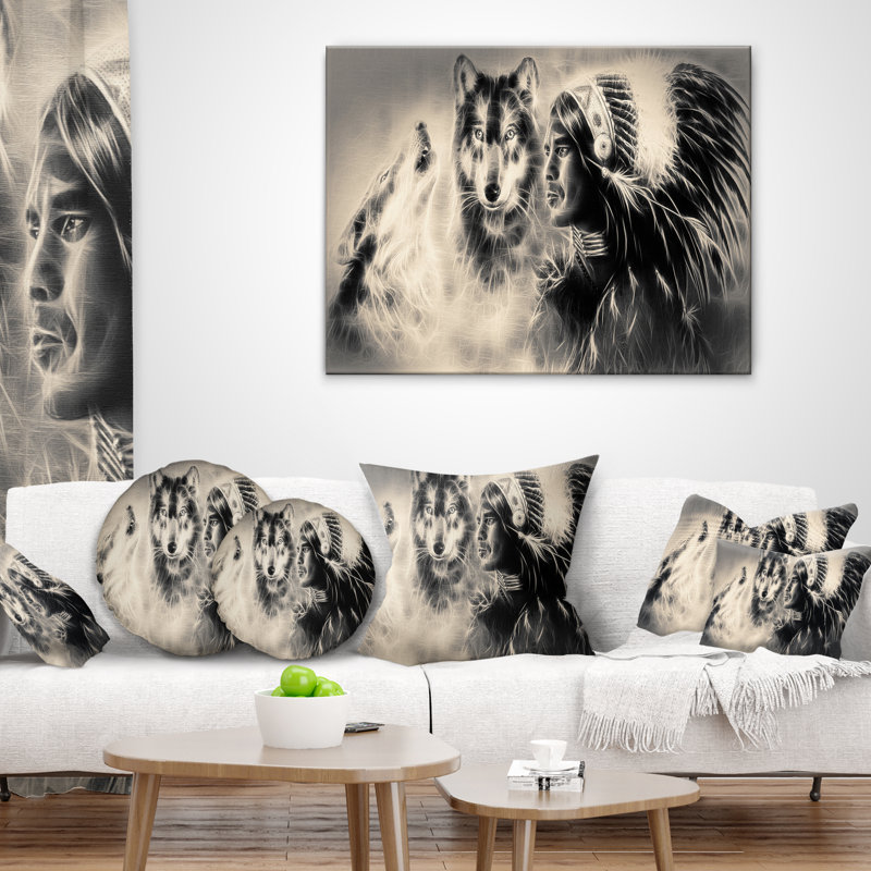 Guerrier Indien Avec Oreiller De Loups Abstract