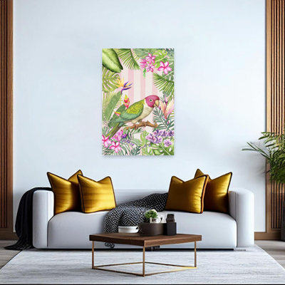 Tropical Parrot Perch Colorful Vibrant Abstract Bird Orchid Palm Nature Tropical Wall Art Print by Andrea Haase - Print