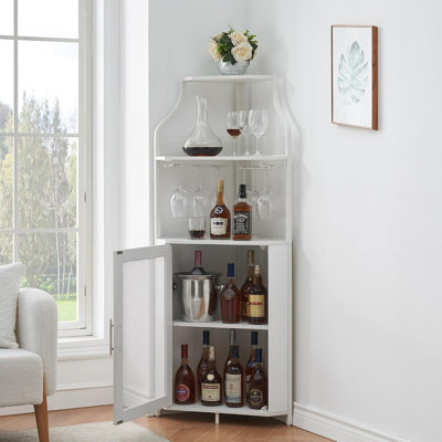 Armoire de coin, armoire à vin avec grand espace de rangement et support à vin amovible, armoires à vin avec porte-verre et porte en filet pour la salle à manger, le salon et la cuisine