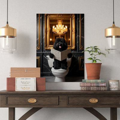 Canvas Wall Art Funny Doodle Dog Bathroom Canvas Print – Toilet Humor Art Vintage Poster Print Home Decor