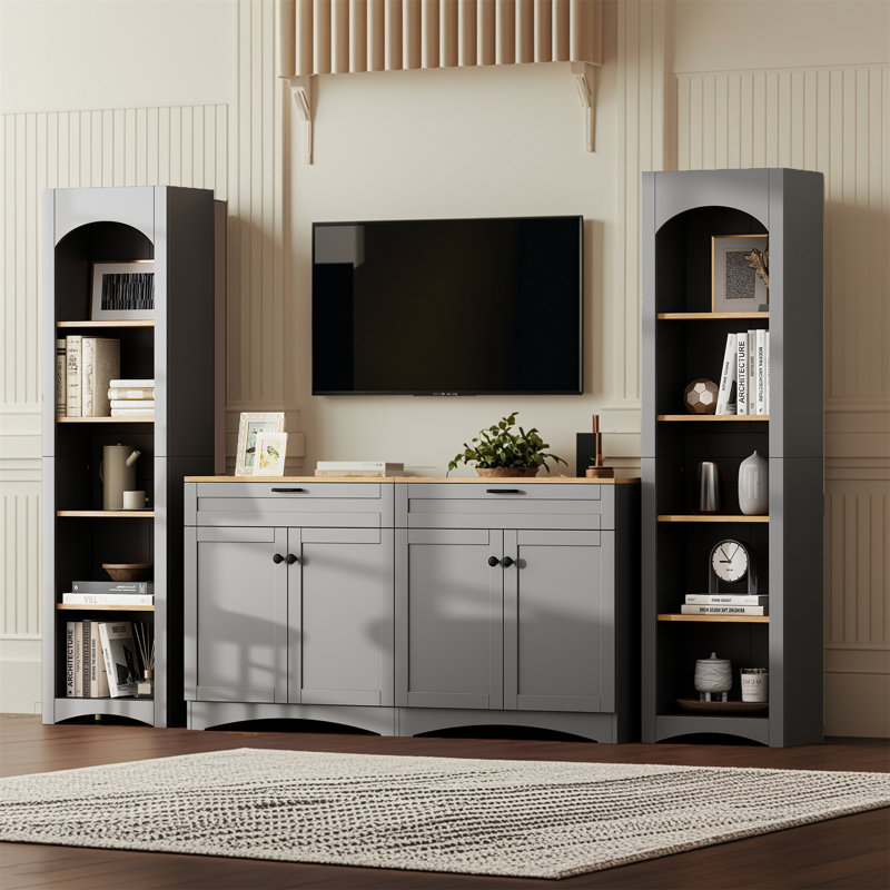 3-Piece Farmhouse Entertainment Center For 70" TV With Storage Cabinet , Rustic Multifunctional Sideboard With Adjustable Shelves