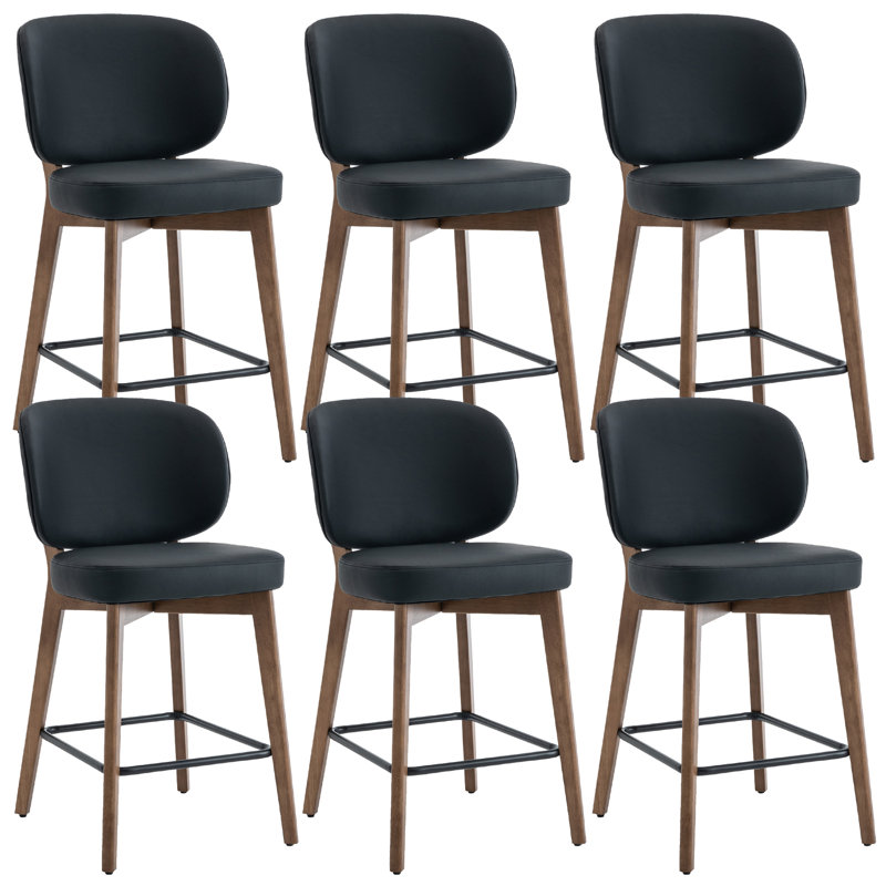 Mid-Century Modern Counter Stool, Fabric Upholstered Barstool With Wingback, Armless Counter Height Bar Stool With Wood Legs, Metal Footrest, For Kitchen Island Bar Counter