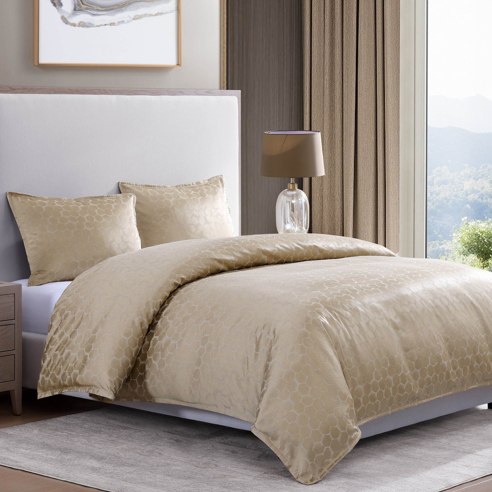HiEnd Accents Light Gold Metallic Jacquard Honeycomb Pattern Modern ...