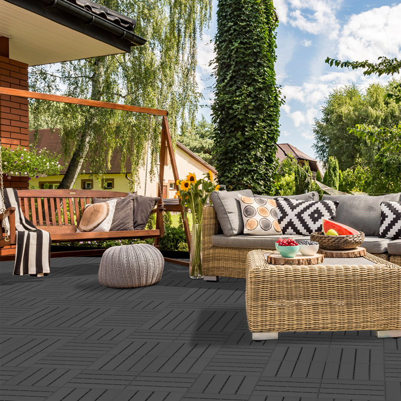 12'' L x 12'' W Plastic Interlocking Deck Tile, Dark Gray