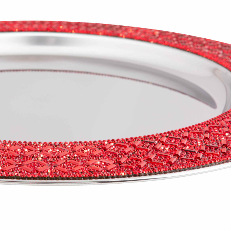 Red Rhinestone Stainless Steel 13" Charger Plate