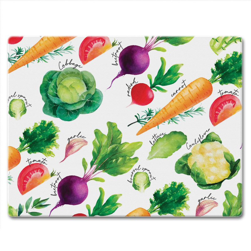 Colorful Veggies Tempered Glass Rectangular Cutting Board, 10" x 8"