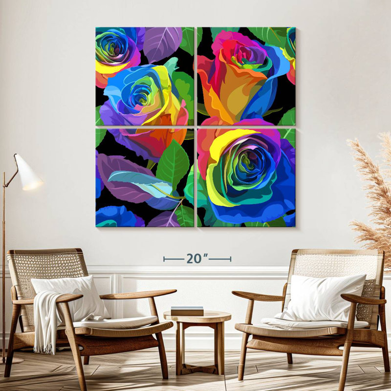 Harnek Neon Rainbow Roses, 57" H x 57" W