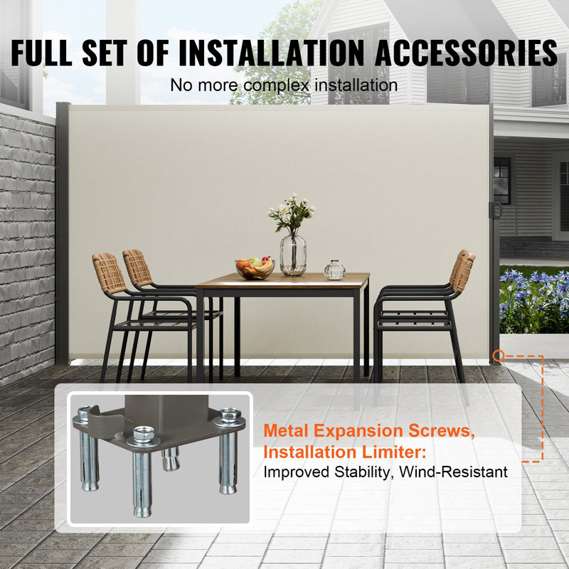 Auvent latéral rétractable, écran d'intimité extérieur 71 po, écran de patio rétractable en polyester 180G imperméable, pare-vent UV 30+ pour patio, cour arrière, balcon, gris