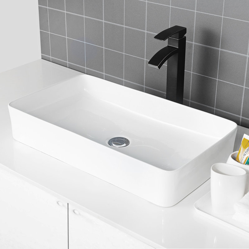 Dcolora 14'' Tied To Sink Finish Ceramic Rectangular Bathroom Sink, White