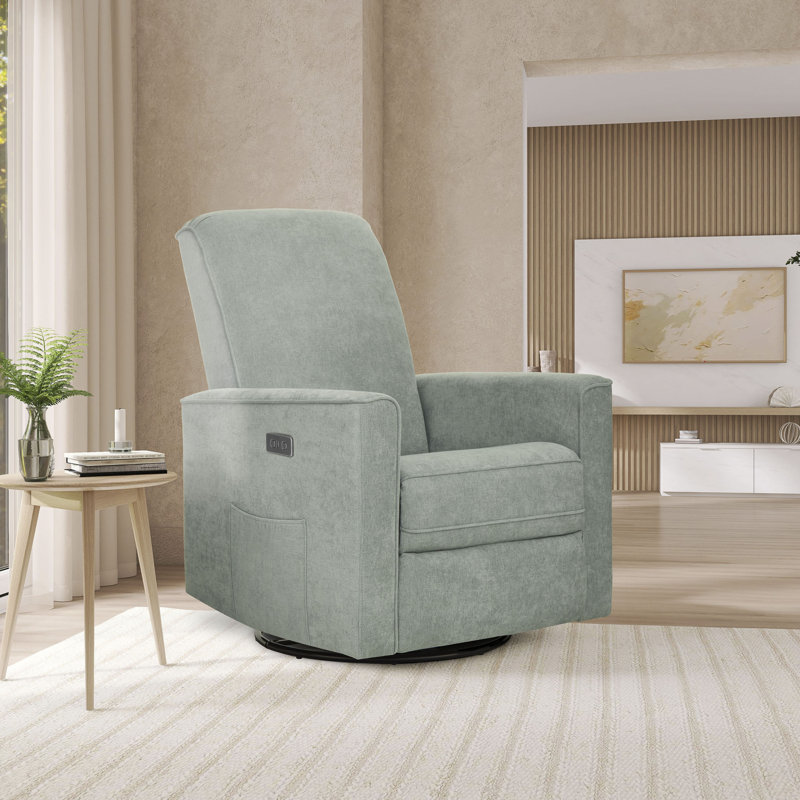 Greenguard Gold Certified Upholstered Swivel Reclining Glider, Sage
