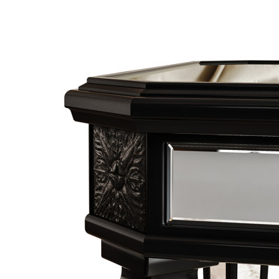 Table basse rectangulaire avec finition miroir argentée et accents noirs rétro, élégante pour le bureau du salon, l 23,6 po x P 48 po H 18,5 po, facile à nettoyer