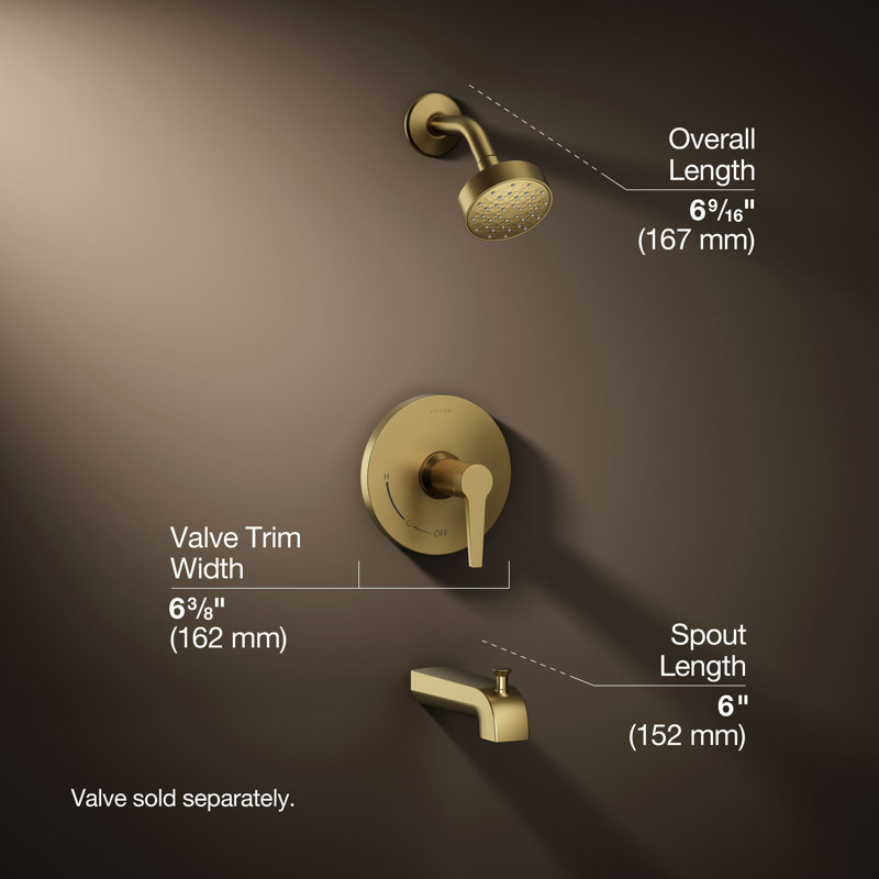 Pitch Rite-Temp Bath And Shower Trim Kit 2.5 GPM, Vibrant Brushed Moderne Brass