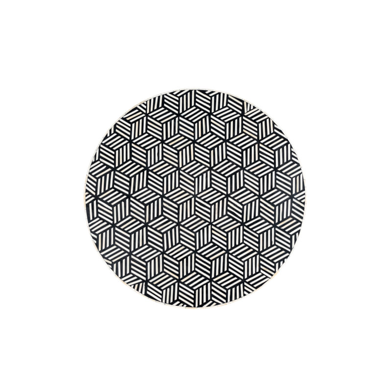 Black and White Geometric Round Coffee Table with Gold Pedestal Base