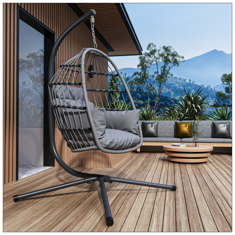 Balancelle suspendue pliable pour patio avec support, Gris / Gris