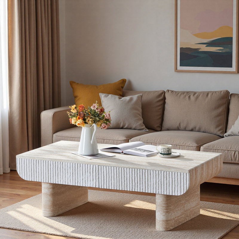 Table basse moderne avec 2 tiroirs cannelés