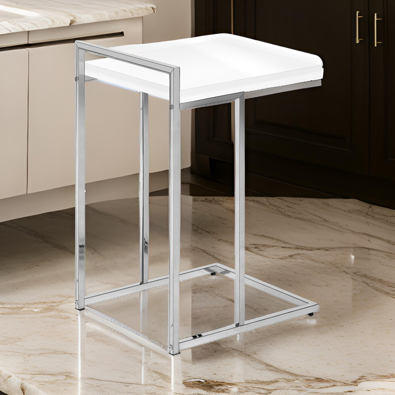 Accent Table, C-shaped, End, Side, Snack, Living Room, Bedroom, Metal, Laminate, Chrome, Light Gray