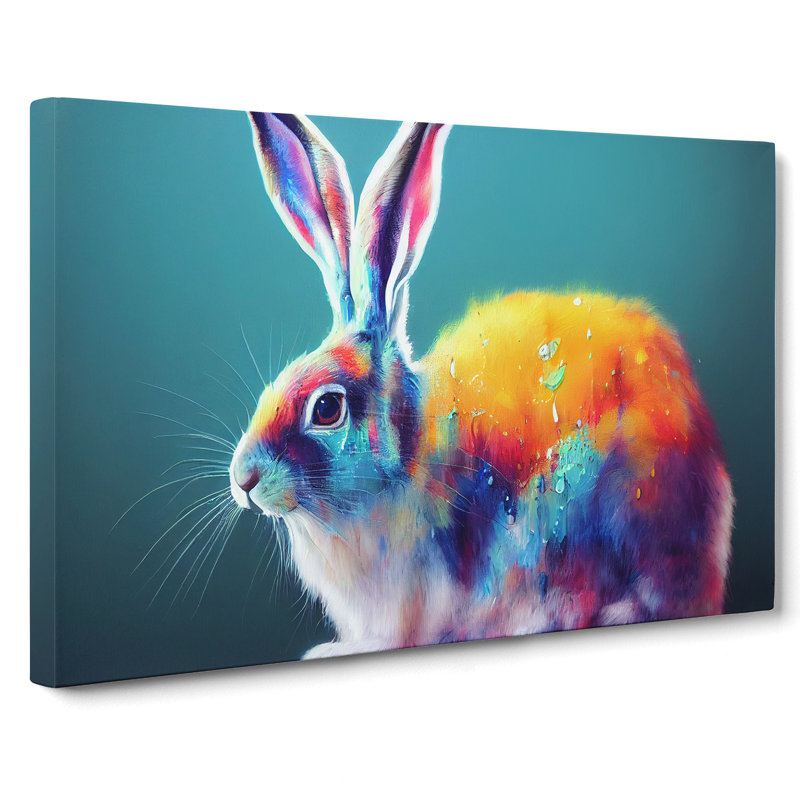 Colourful Hare - Wrapped Canvas, 35cm H x 50cm W x 3cm D