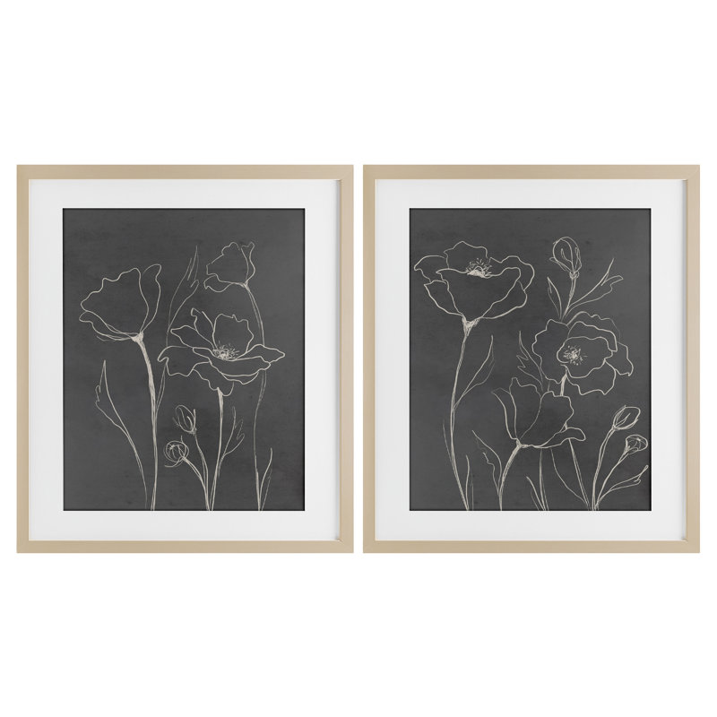 Ensemble de 2 sous-verres simples à motif de coquelicots gris, design par Elizabeth Medley, H 21 po x l 17 po