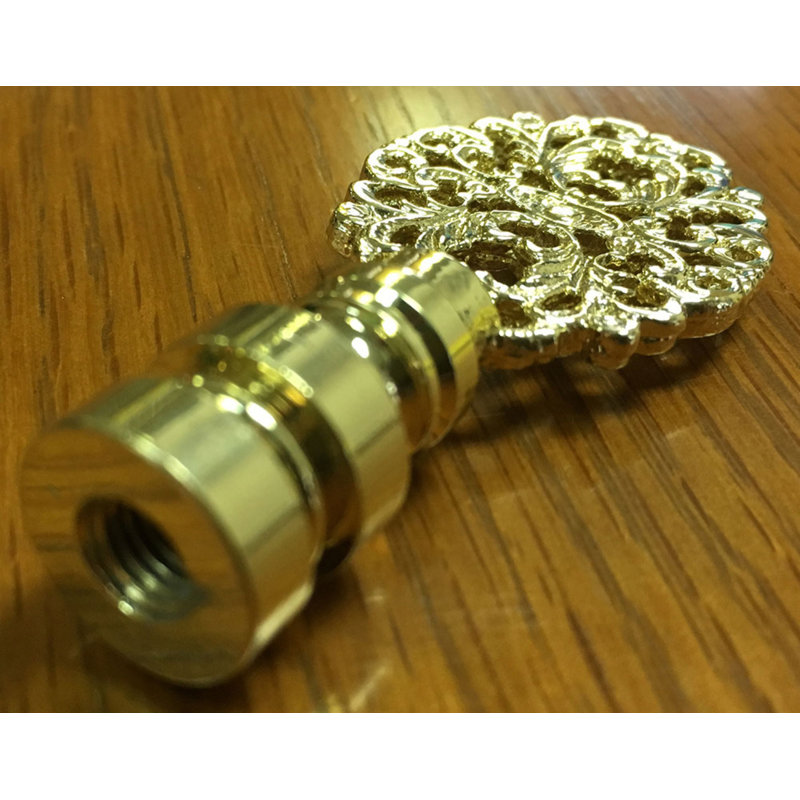 Oval Filigree Lamp Finial, Polished Brass