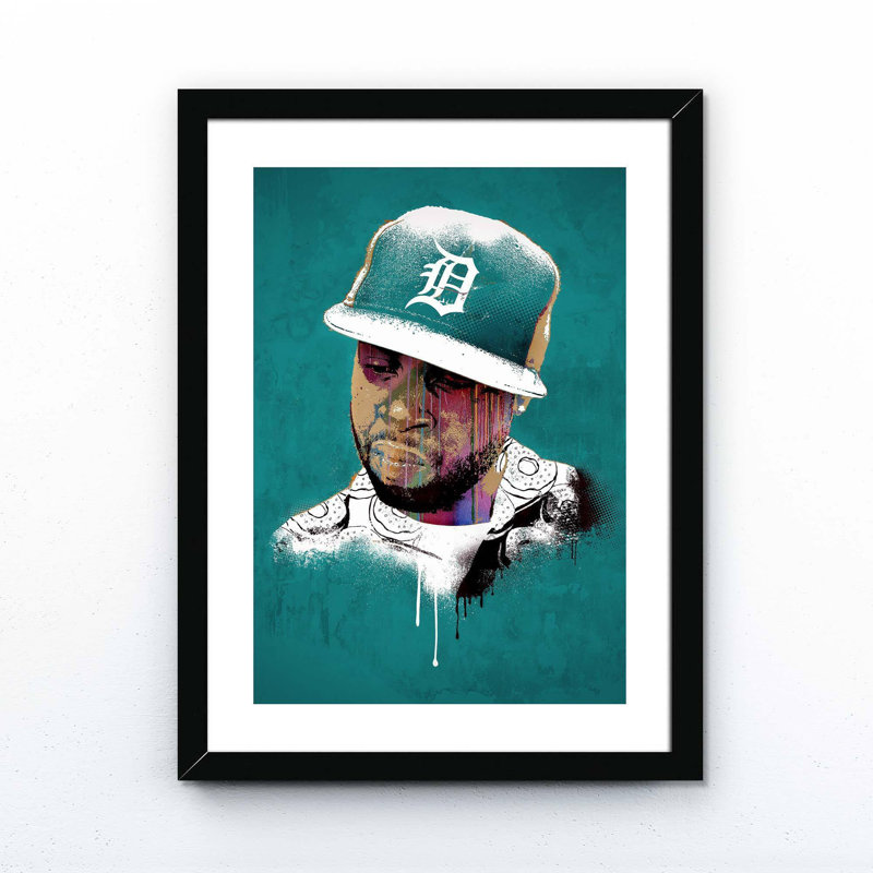 J Dilla - Print on Canvas, Matte Black/White Framed, 91cm H x 61cm W x 5cm D