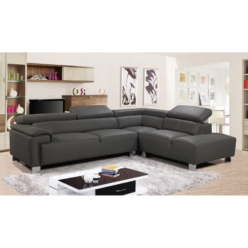 Ashauntae Leather Corner Sofa, Grey, Right Hand Facing