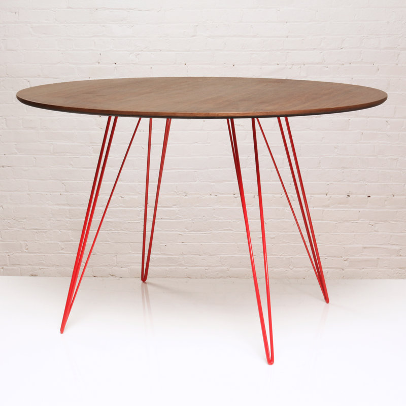 Williams Oval Metal Base Dining Table, Red, 30" H x 46" L x 40" W, Walnut