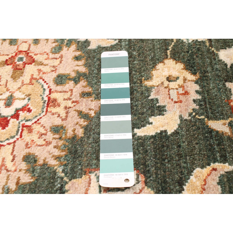 Tapis unique en laine noué à la main 8 pi One-of-a-Kind Wiersma vert foncé / rose / crème